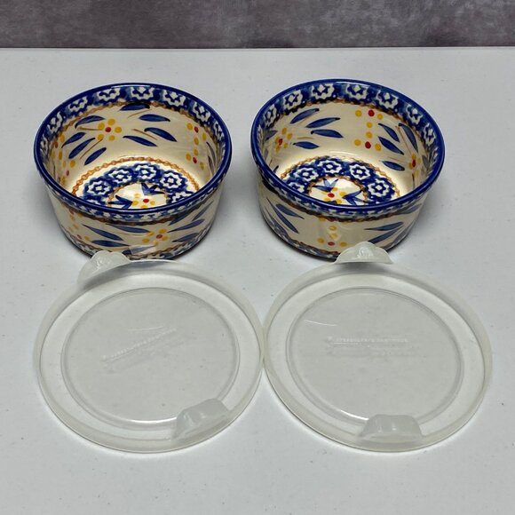 Temp-Tations Old World Blue 6oz Ramekins Ovenware Bakeware Round Bowls W/ Lids - Picture 3 of 9